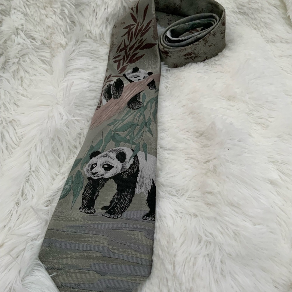 Animal Kingdom Gray Panda Bear Tie Whimsical Accessory